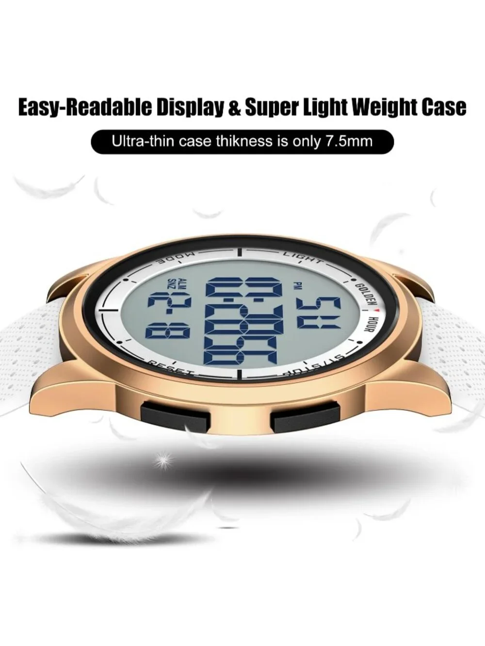 Men's White Rubber Strap Ultra-Thin Minimalist Sports Waterproof Digital Watch